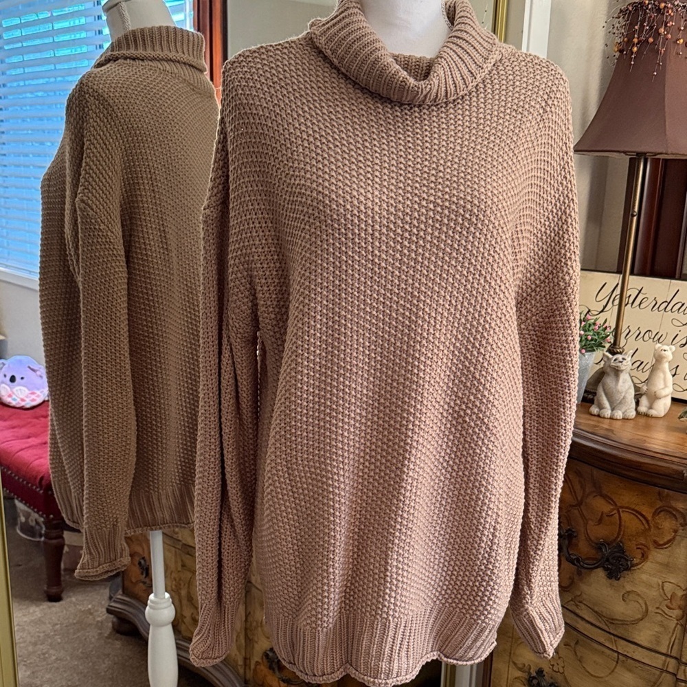 Oversized Beige Cowl Neck Sweater